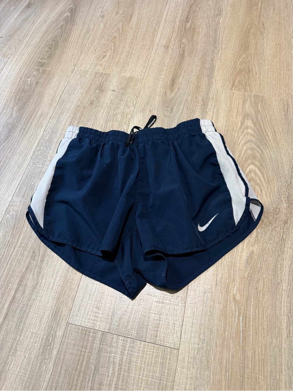Nike Navy Athletic Running Shorts with White Side Panels